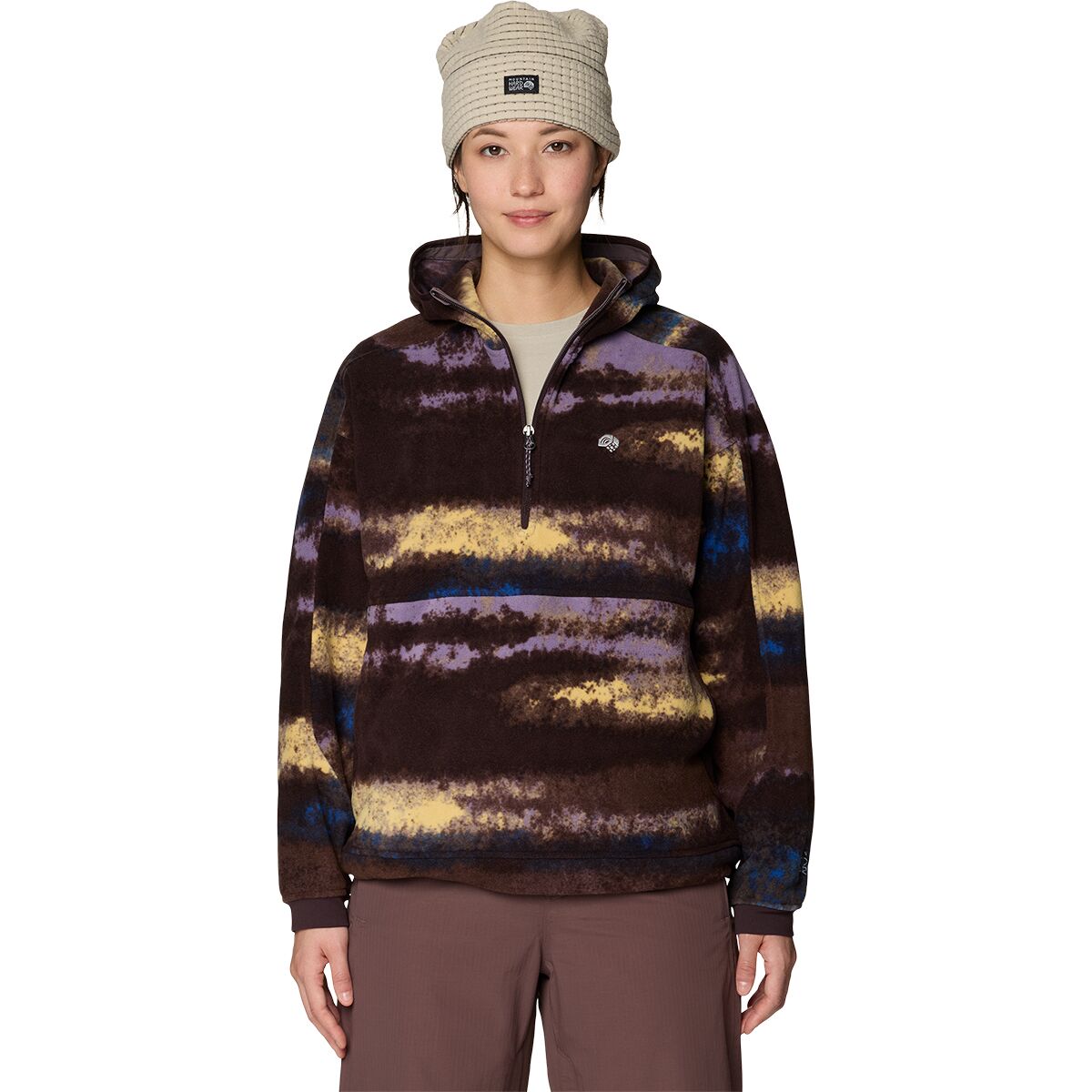 Image of Mountain Hardwear Apres Pro Fleece Hoodie - Women's Berry Blue Patchwork Print, L