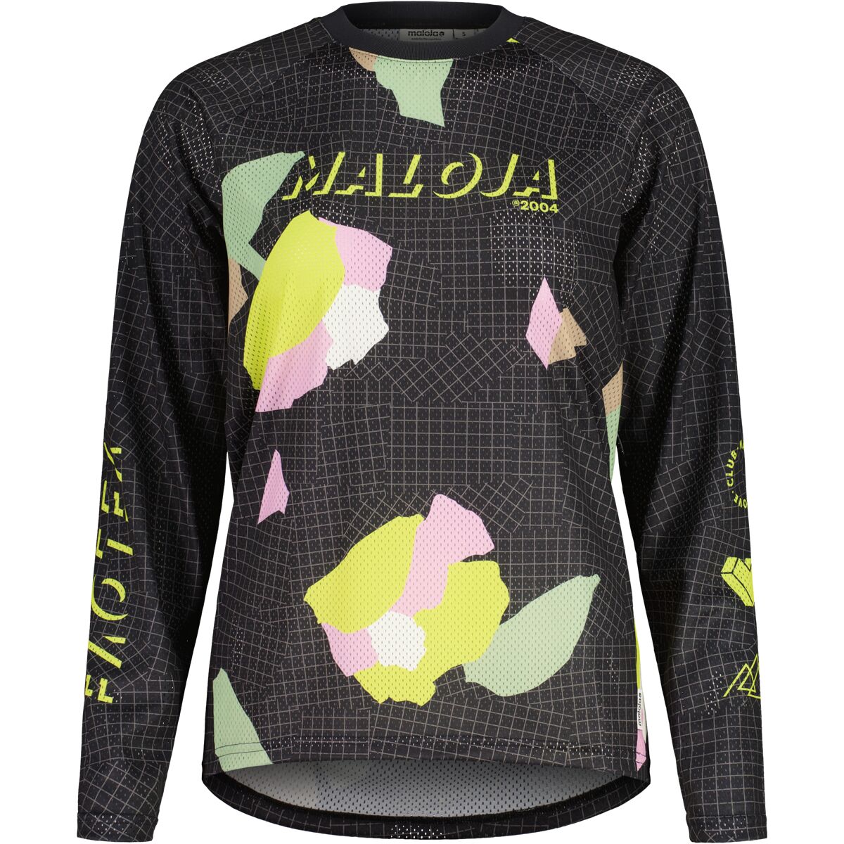 Image of Maloja FurculaM Long-Sleeve Mountain Bike Jersey - Women's Deep Black Grid Fieldflower, L
