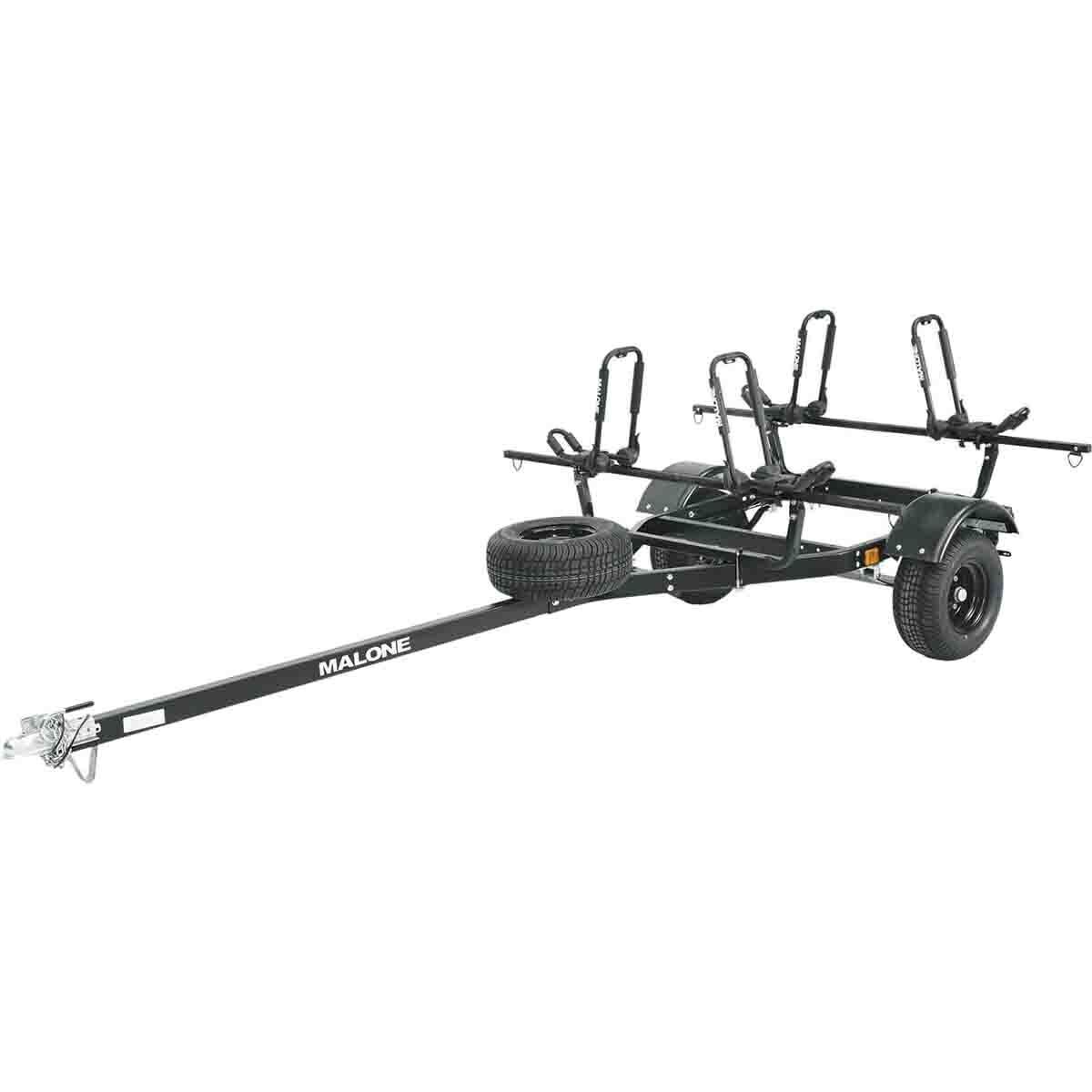 Image of Malone Auto Racks MicroSport Off-Road 2 Kayak Trailer With Spare Tire Black, 2 Sets Bunks