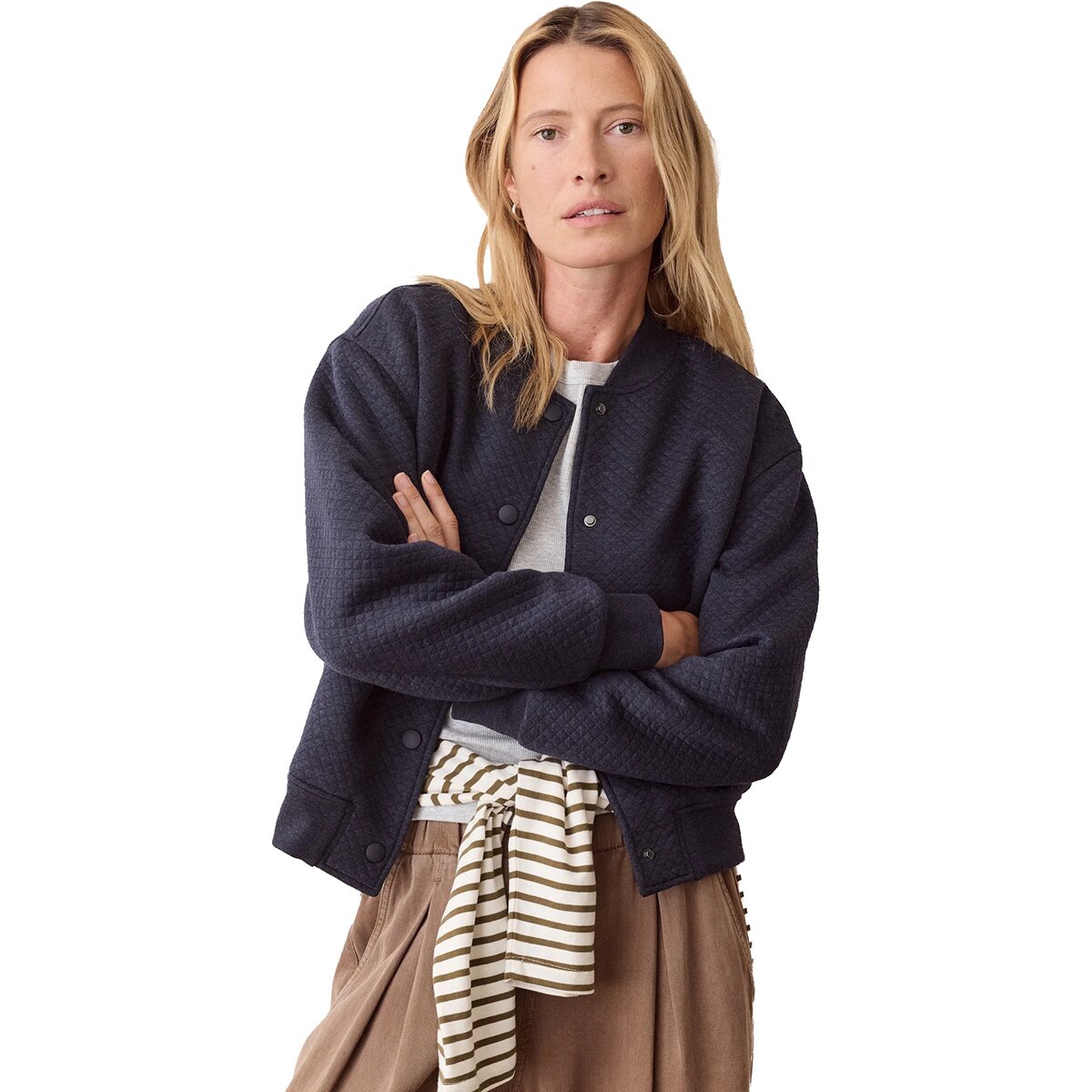 Image of Marine Layer Corbet Quilted Bomber - Women's Navy Heather, L