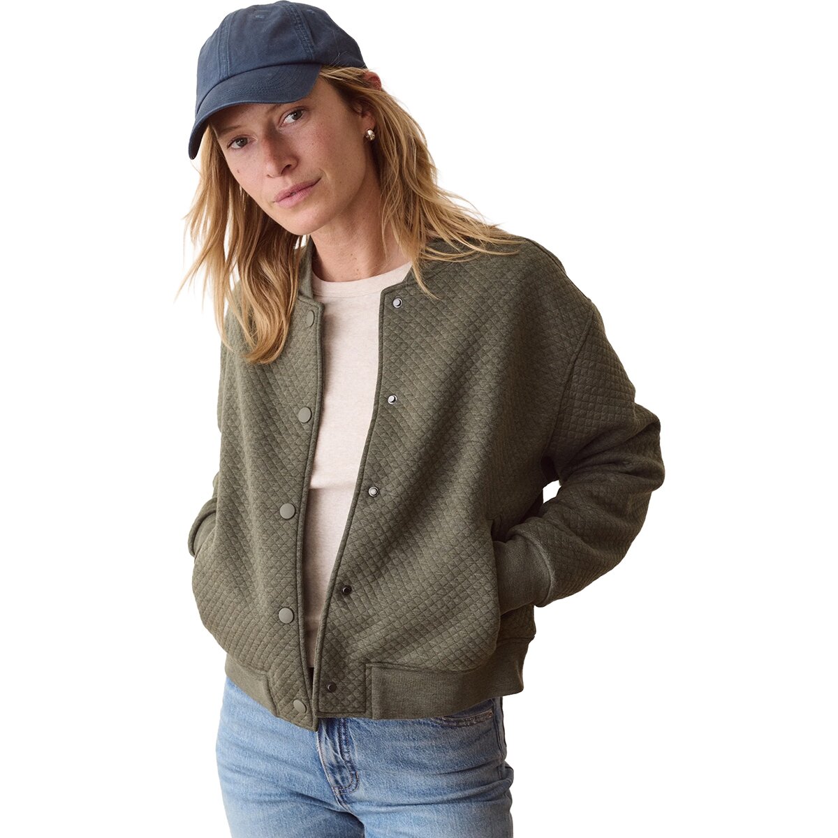 Image of Marine Layer Corbet Quilted Bomber - Women's Olive Heather, XL
