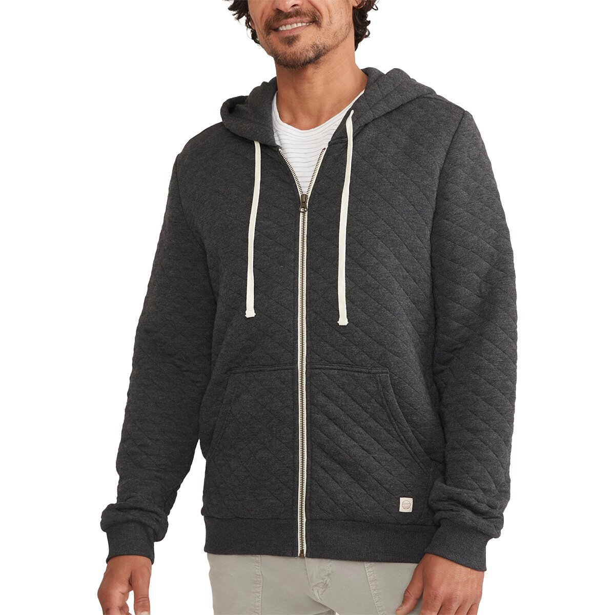Image of Marine Layer Corbet Diamond Quilt Full-Zip Hoodie - Men's Dark Heather Grey, S