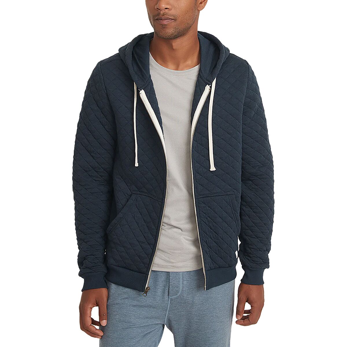 Image of Marine Layer Corbet Diamond Quilt Full-Zip Hoodie - Men's Navy Heather, L