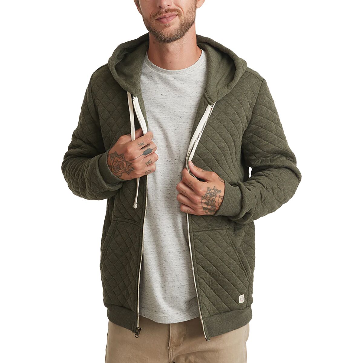 Image of Marine Layer Corbet Diamond Quilt Full-Zip Hoodie - Men's Tbd Olive Heather, S