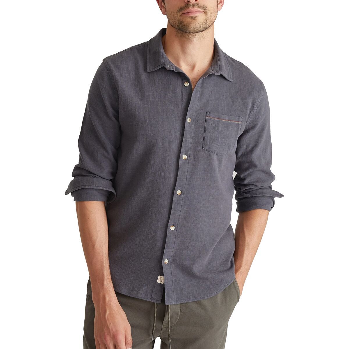 Image of Marine Layer Solid GD Stretch Selvage Long-Sleeve Shirt - Men's India Ink, XL