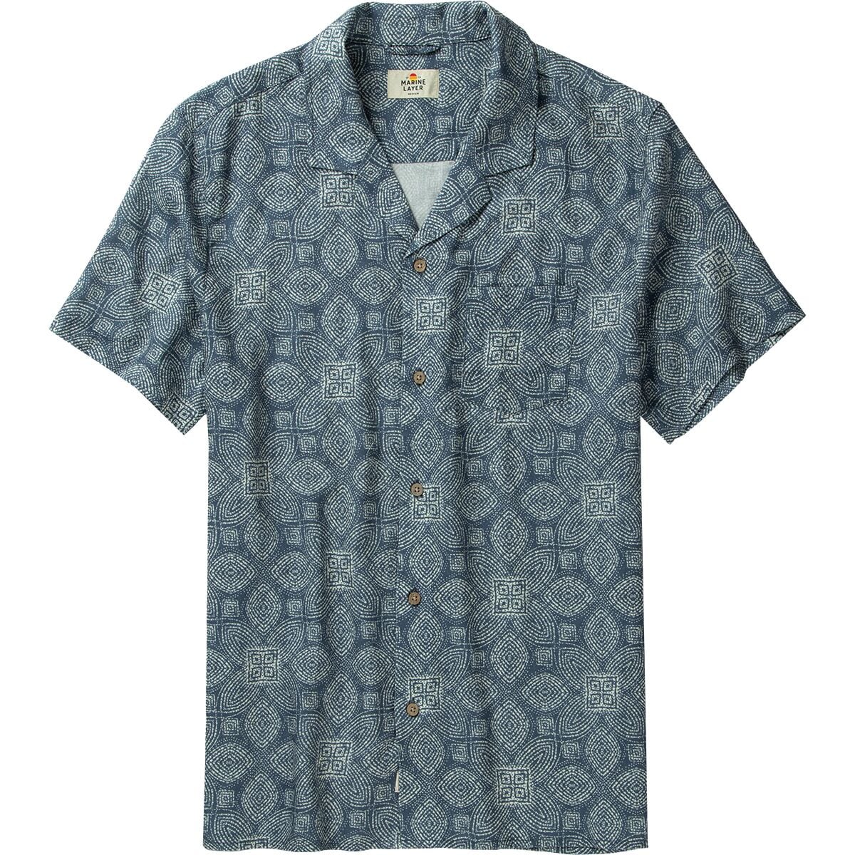 Image of Marine Layer Tencel Linen Resort Short-Sleeve Shirt - Men's Navy Geo, S