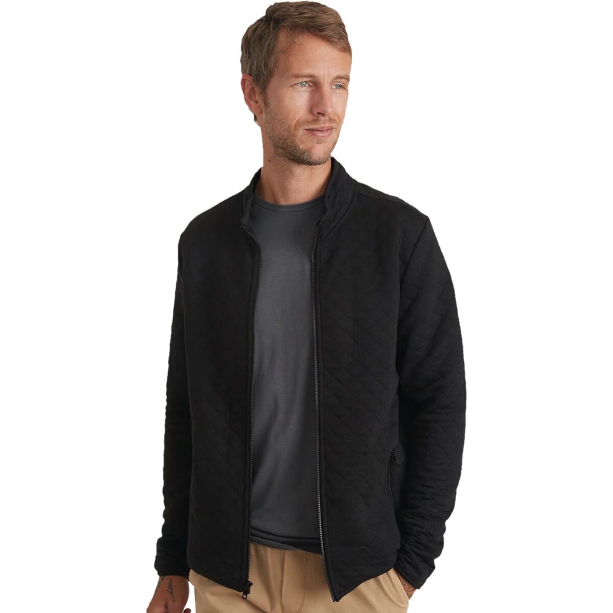 Image of Marine Layer Corbet Diamond Quilt Full Zip Jacket - Men's Black Heather, S