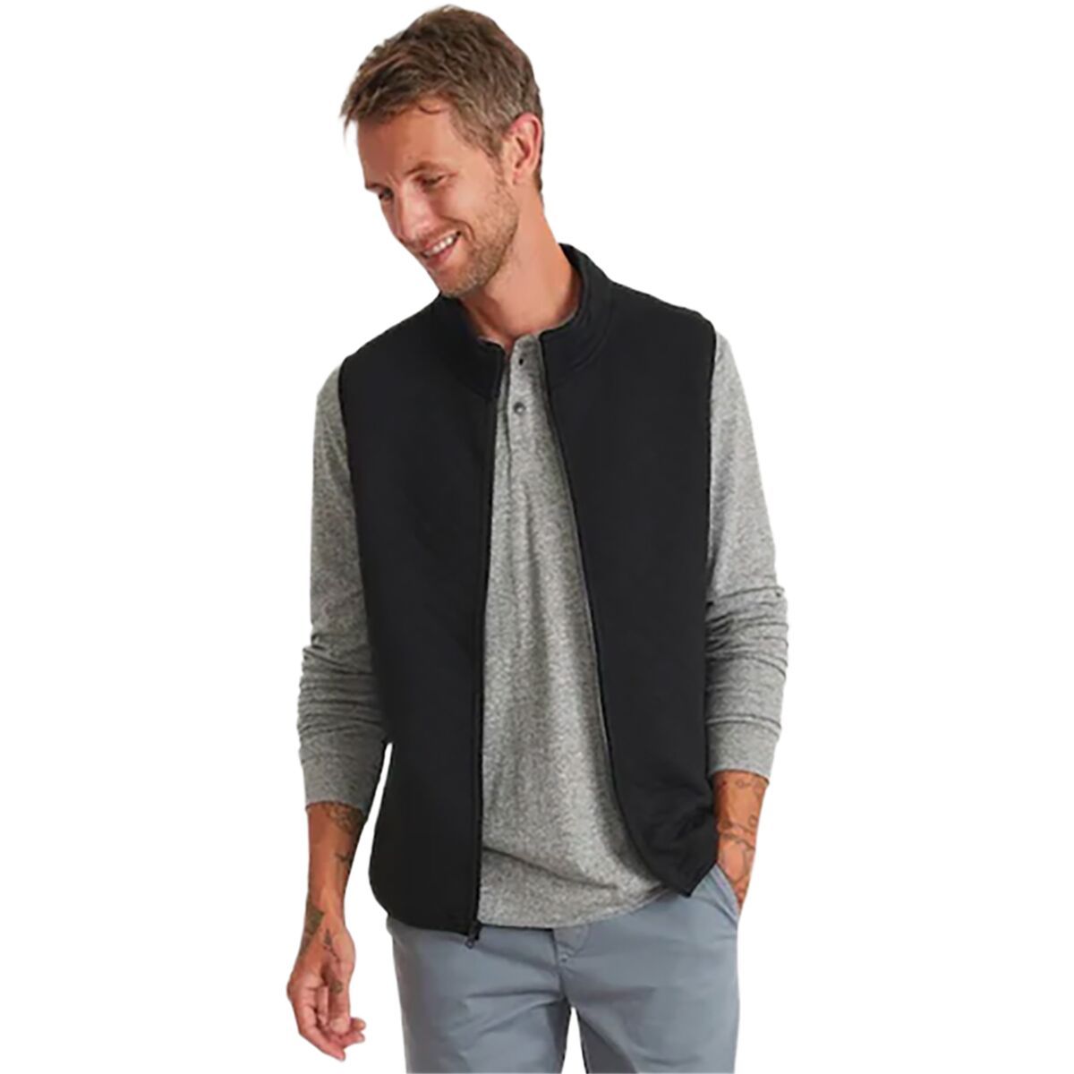 Image of Marine Layer Corbet Full Zip Vest - Men's Black Heather, XL