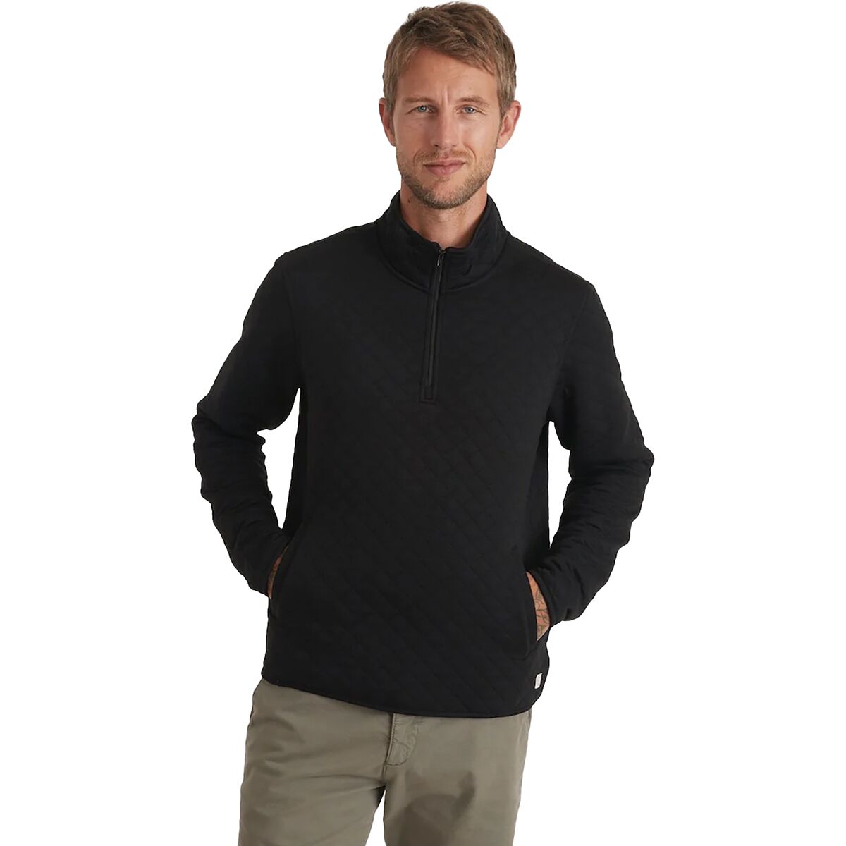 Image of Marine Layer Corbet Diamond Quilt Pullover - Men's Black Heather, XXL