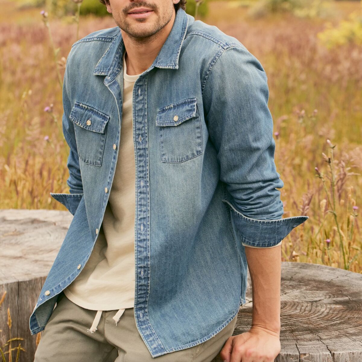 ジャケット・アウター VAULTROOM DENIM OVERSHIRT / BLUE Cp Company Mens Light Blue Overshirt Denim Shirt Open Style