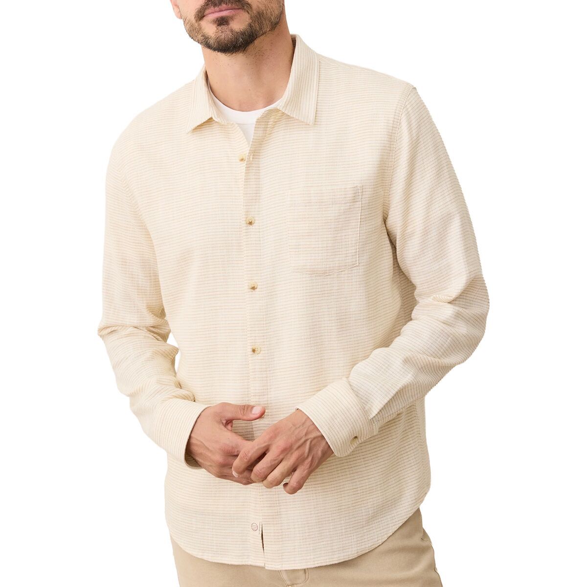 Image of Marine Layer Long-Sleeve Classic Stretch Stripe Selvage Shirt - Men's Natural Stripe, XXL