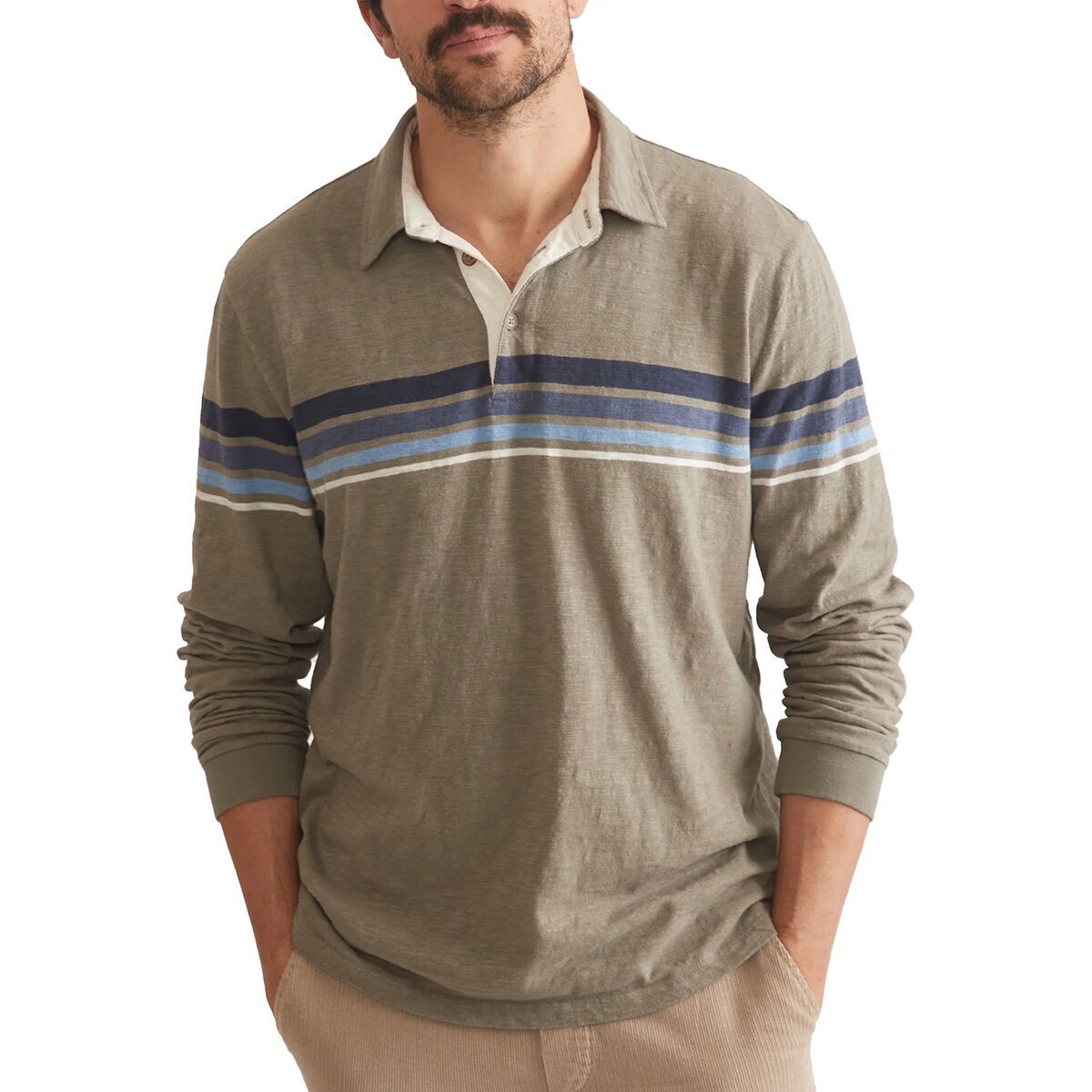 Marine Layer Nirvana Heavy Slub Stripe Long-Sleeve Rugby Polo - Men's Green/Blue Stripe, S