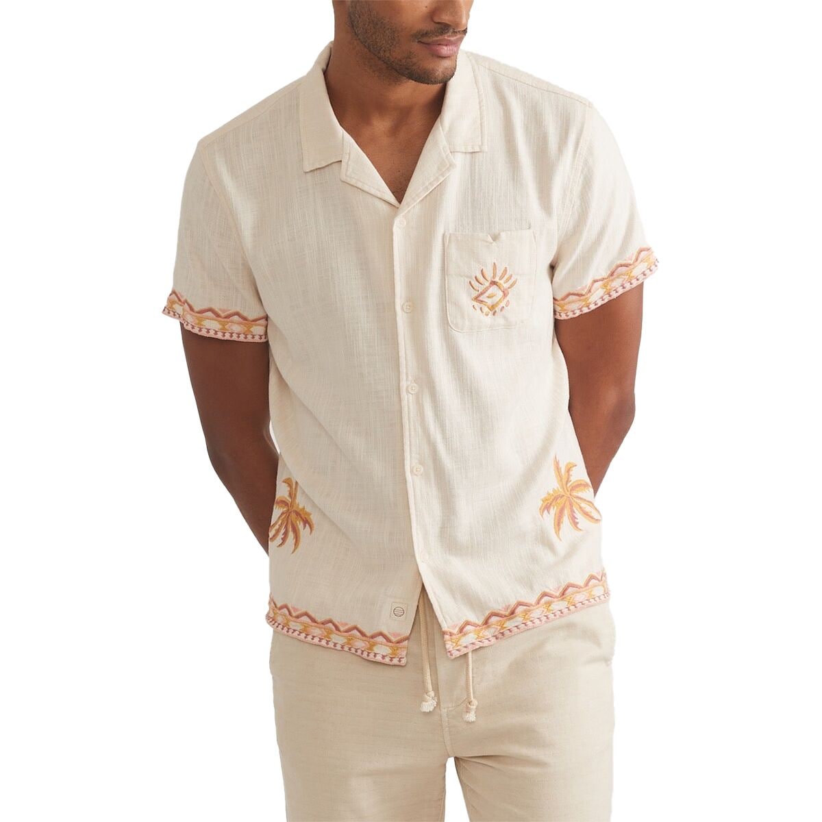 Short-Sleeve Placed Embroidery Resort Shirt - Men