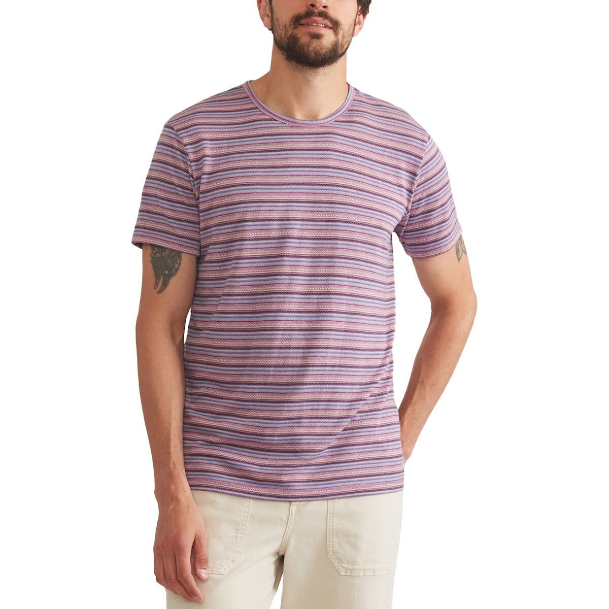 Image of Marine Layer Blister Stitch All Over Stripe T-Shirt - Men's Purple Multi, XL