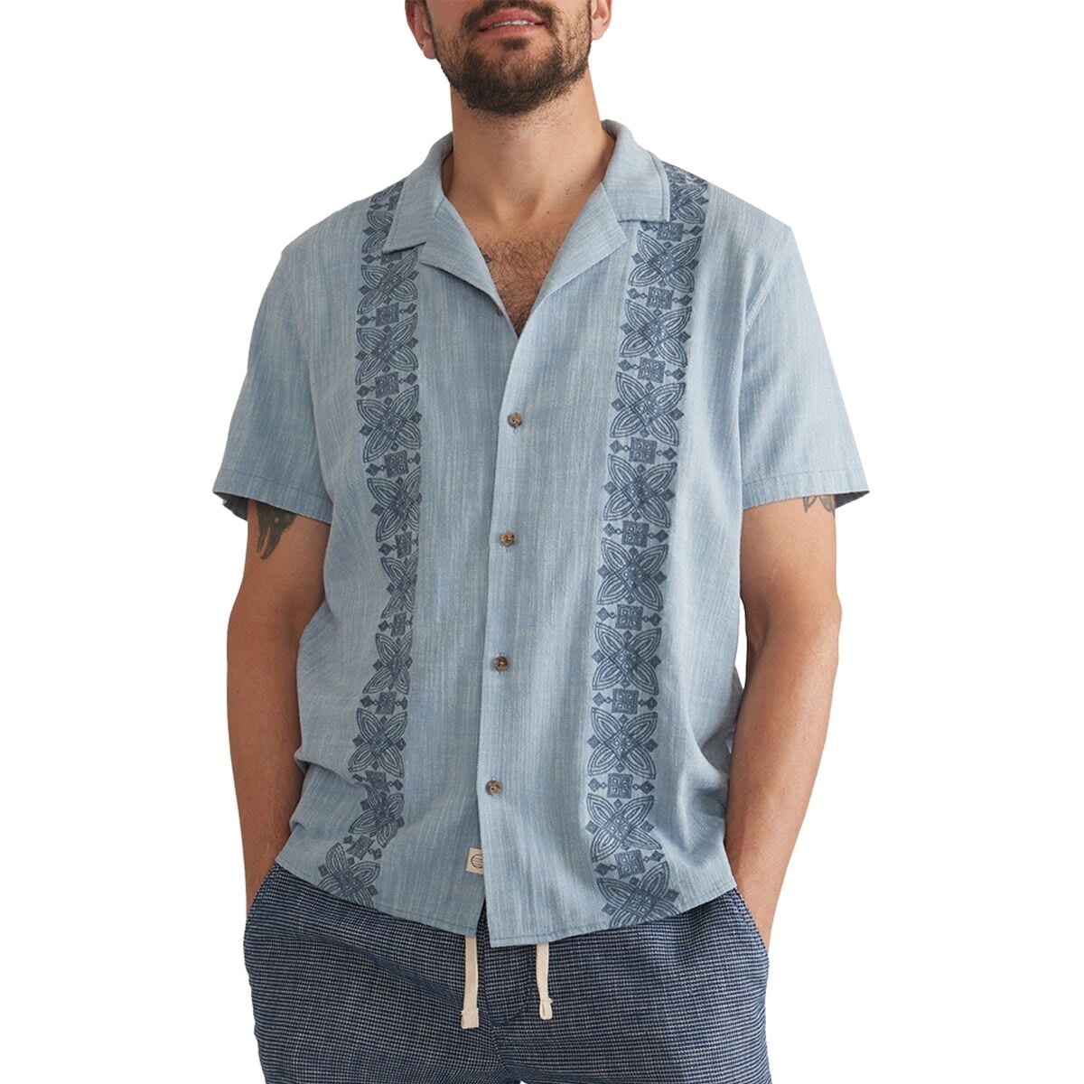 Embroidered Stretch Selvage Short-Sleeve Shirt - Men
