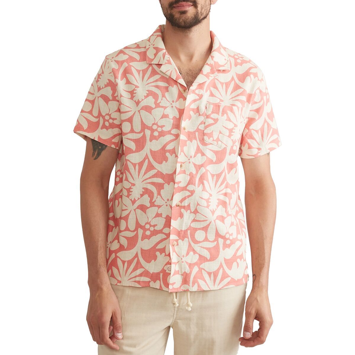 Image of Marine Layer Selvage Printed Short-Sleeve Resort Shirt - Men's Coral/Natural Abstract Floral, L
