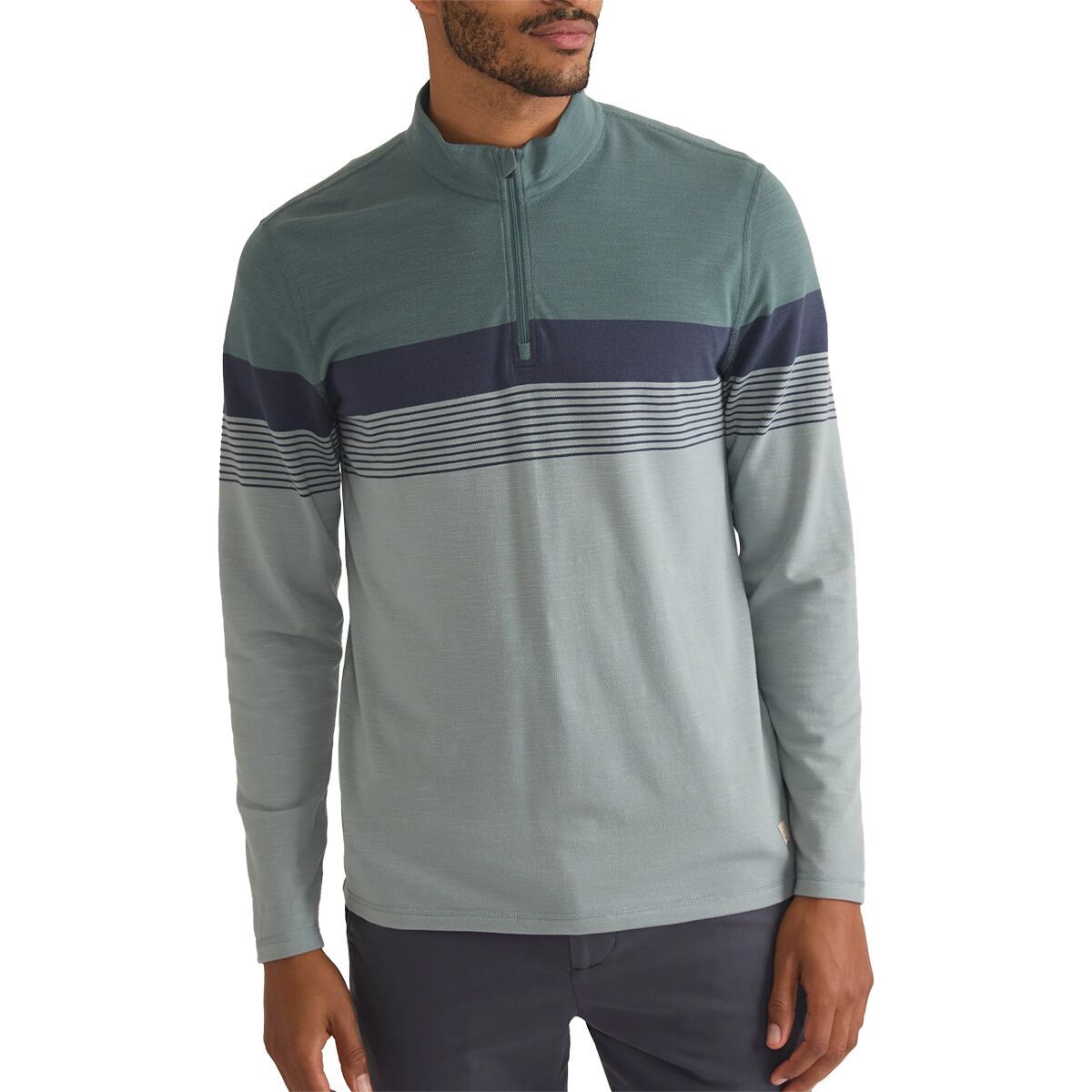 mame　Double-Layer Stripe Jersey Pullover Marine Layer Air Stripe 1/4-Zip Pullover - Men's - Clothing