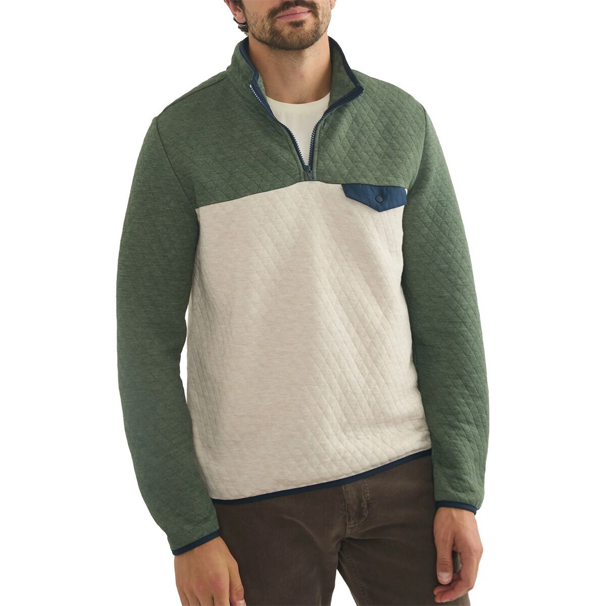 Image of Marine Layer Colorblock Corbet Pullover - Men's Green/Oatmeal, XXL