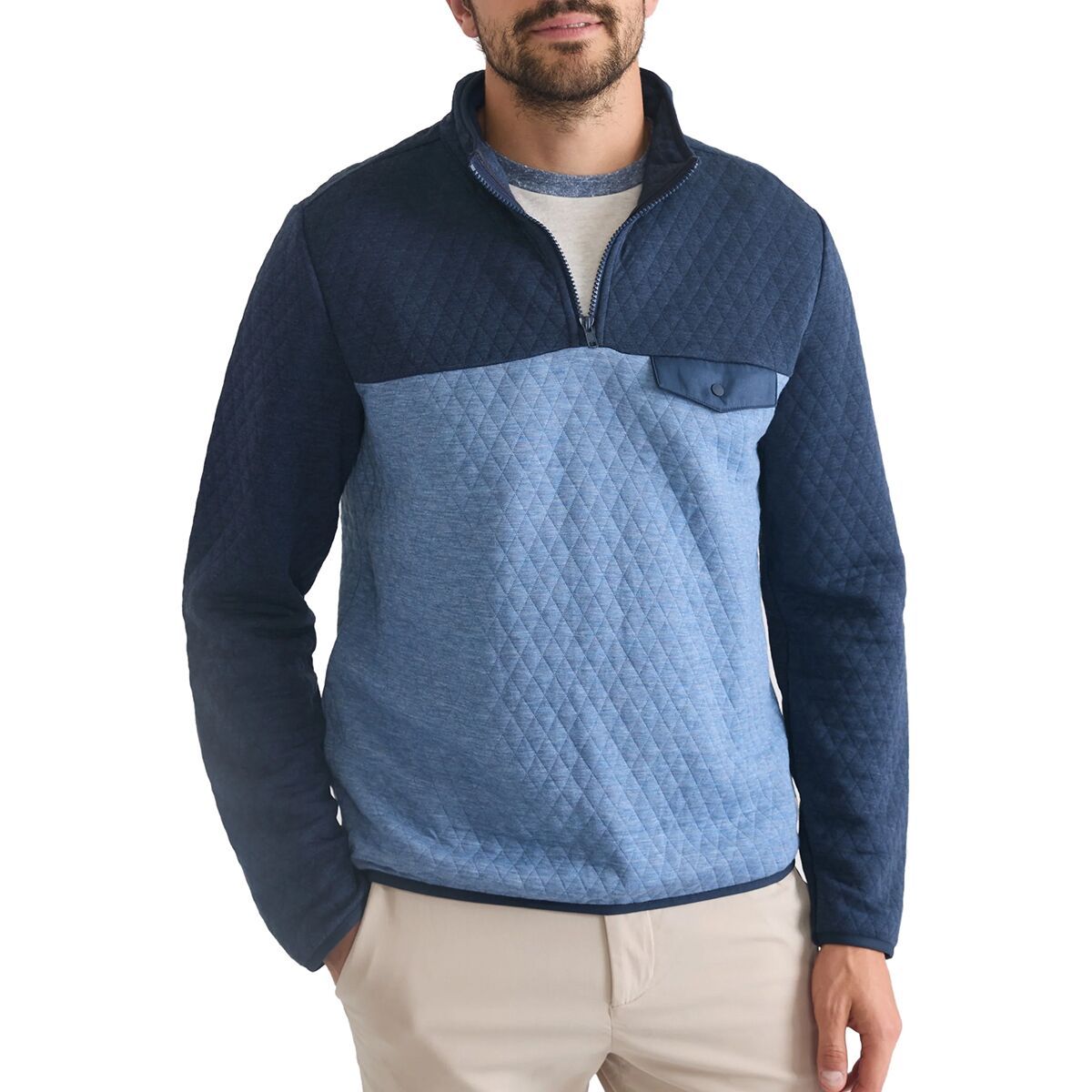 Image of Marine Layer Colorblock Corbet Pullover - Men's Navy/Mid Blue, L