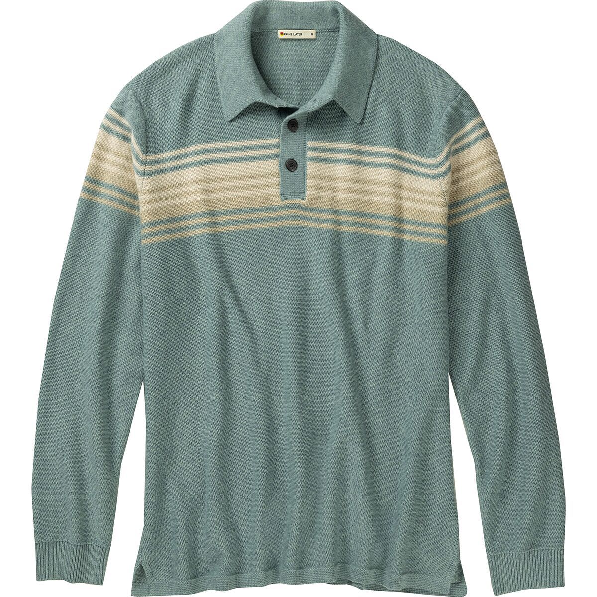 Image of Marine Layer Ellias Chest Stripe Sweater Polo - Men's Topaz Neutral Stripe, L