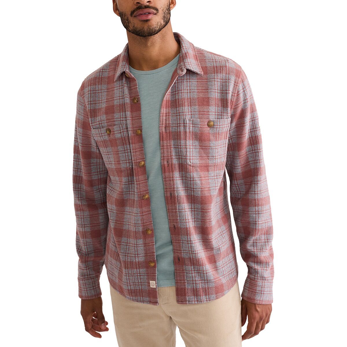 Image of Marine Layer Pacifica Stretch Twill YD Shirt - Men's Marsala Plaid, XL