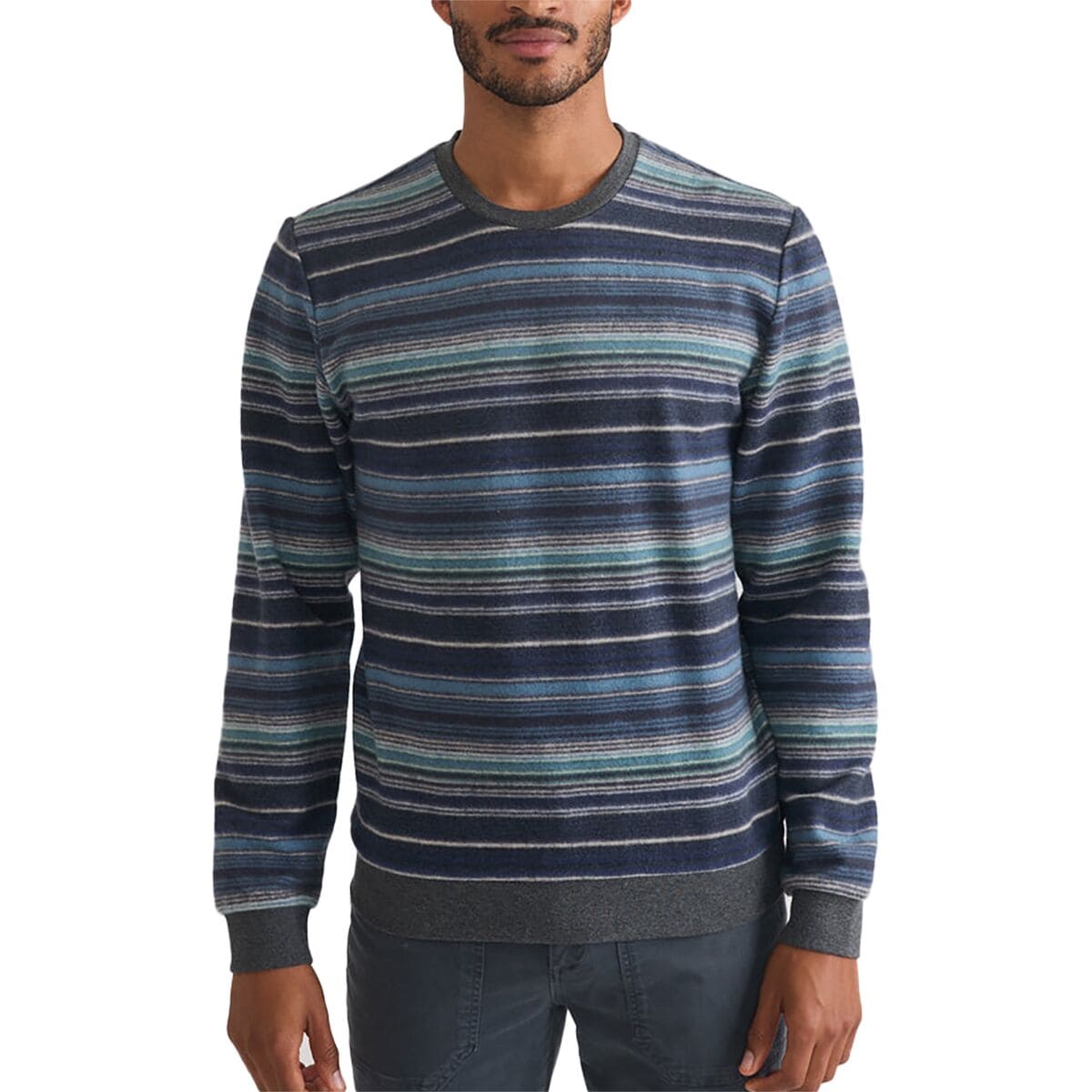 Image of Marine Layer Signature Fleece Out Stripe Crewneck Sweatshirt - Men's Multi Stripe, L