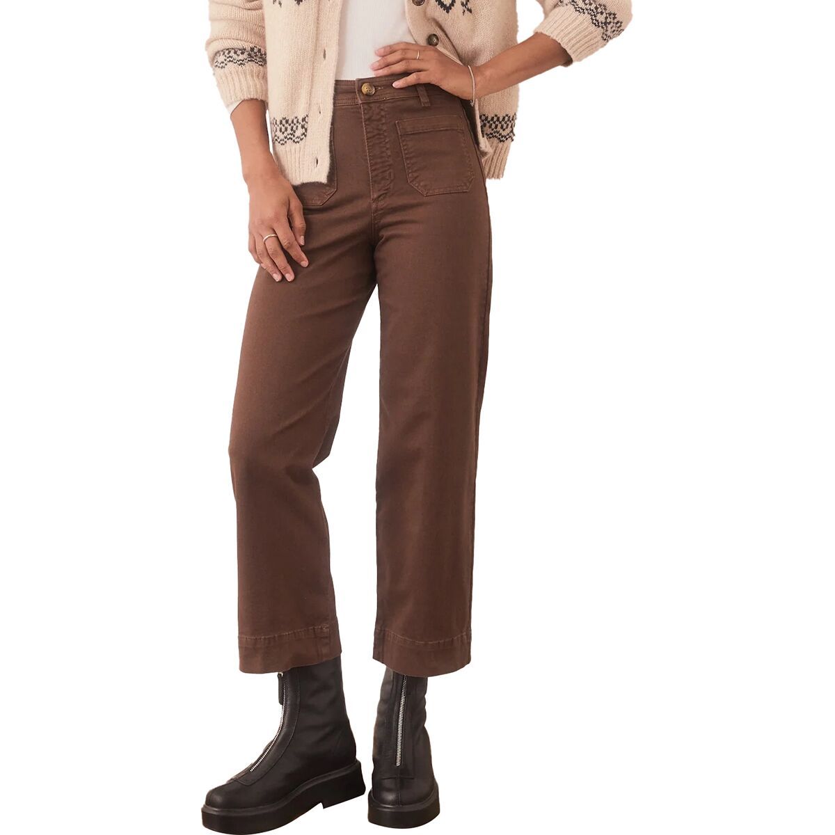 Image of Marine Layer Bridget Wide Leg Front Pocket Crop Pant - Women's Pinecone, 6