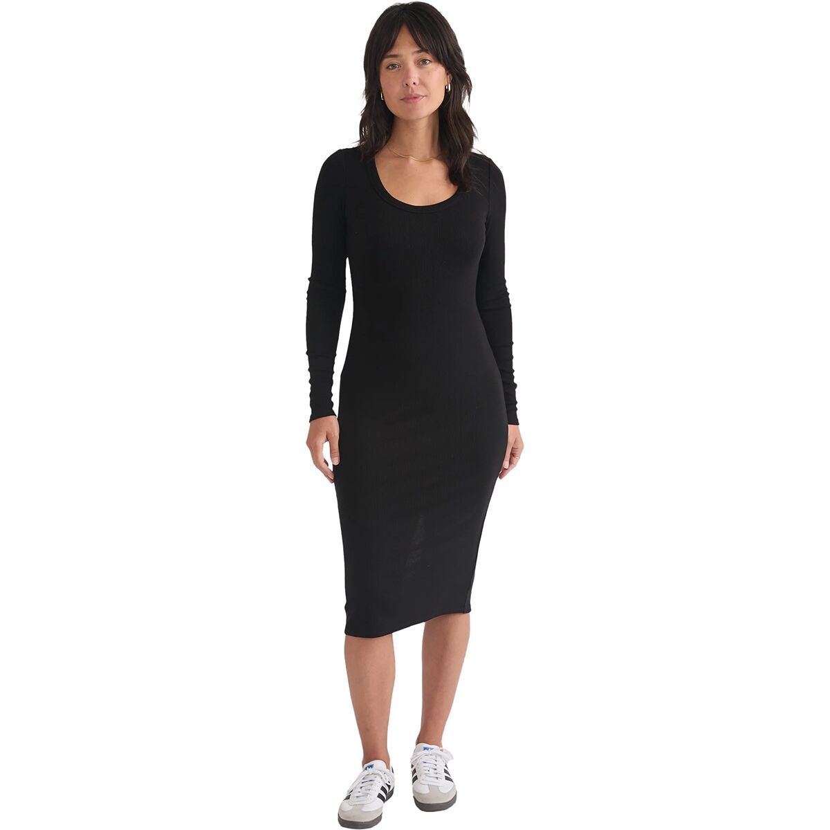 Image of Marine Layer Lexi Rib Long-Sleeve Midi Dress - Women's Black, S