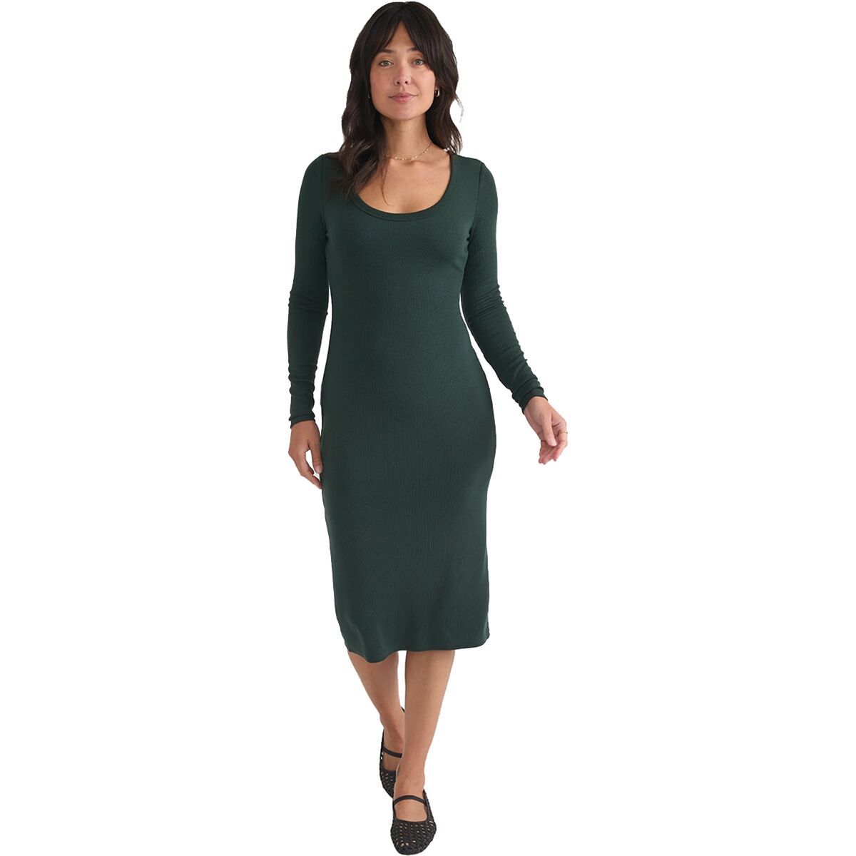 Image of Marine Layer Lexi Rib Long-Sleeve Midi Dress - Women's Green Gables, XL