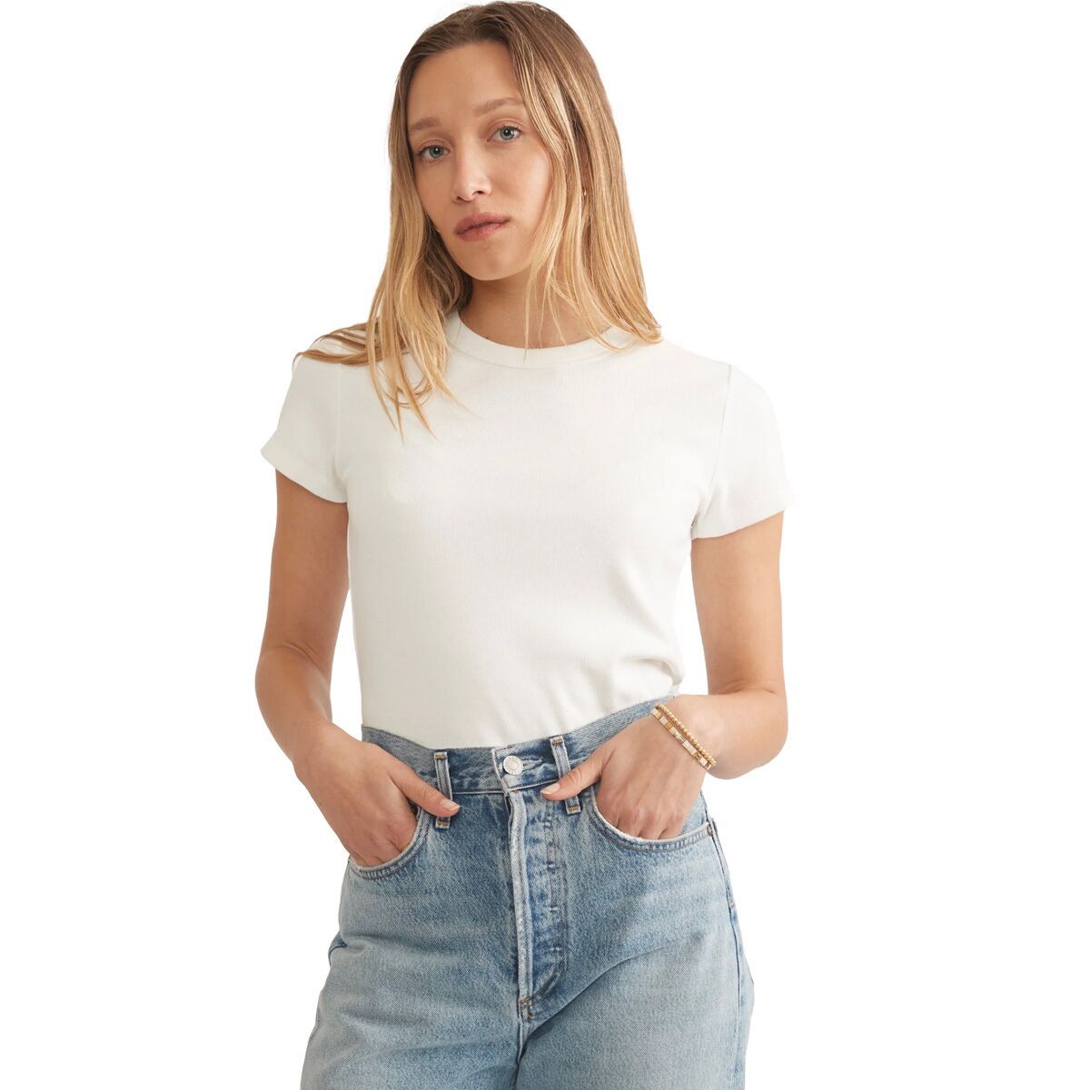 Image of Marine Layer Lexi Rib Sun-In Crew T-Shirt - Women's Antique White, M