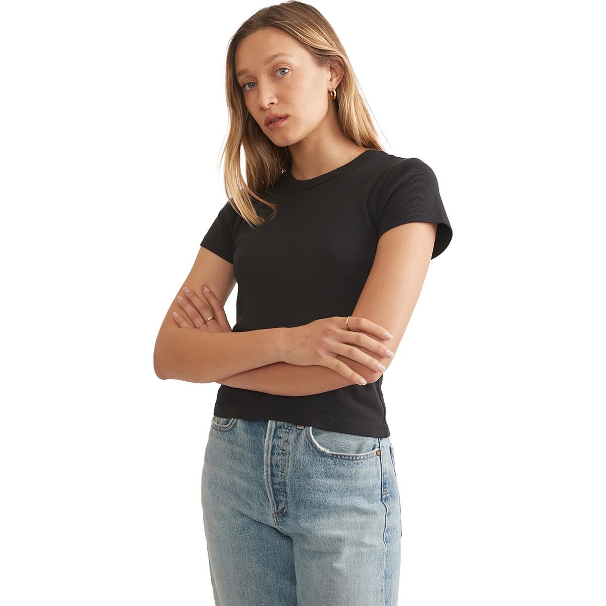 Image of Marine Layer Lexi Rib Sun-In Crew T-Shirt - Women's Black, XS