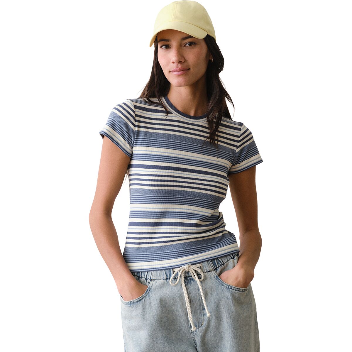 Image of Marine Layer Lexi Rib Sun-In Crew T-Shirt - Women's Blue Multi Stripe, XL