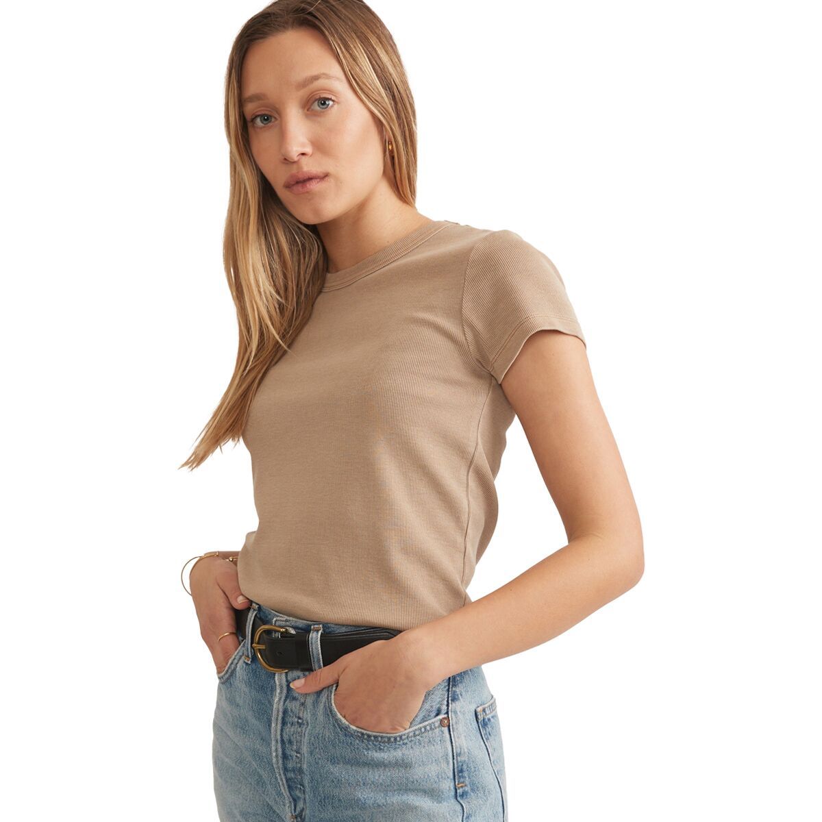 Image of Marine Layer Lexi Rib Sun-In Crew T-Shirt - Women's Mocha, XS