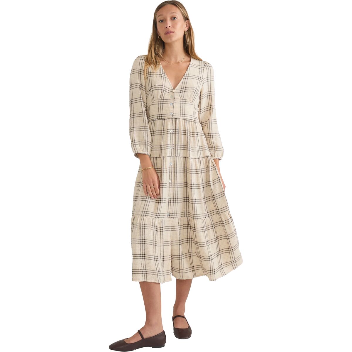 Image of Marine Layer Maeve Maxi Dress - Women's Cream Windowpane, XL