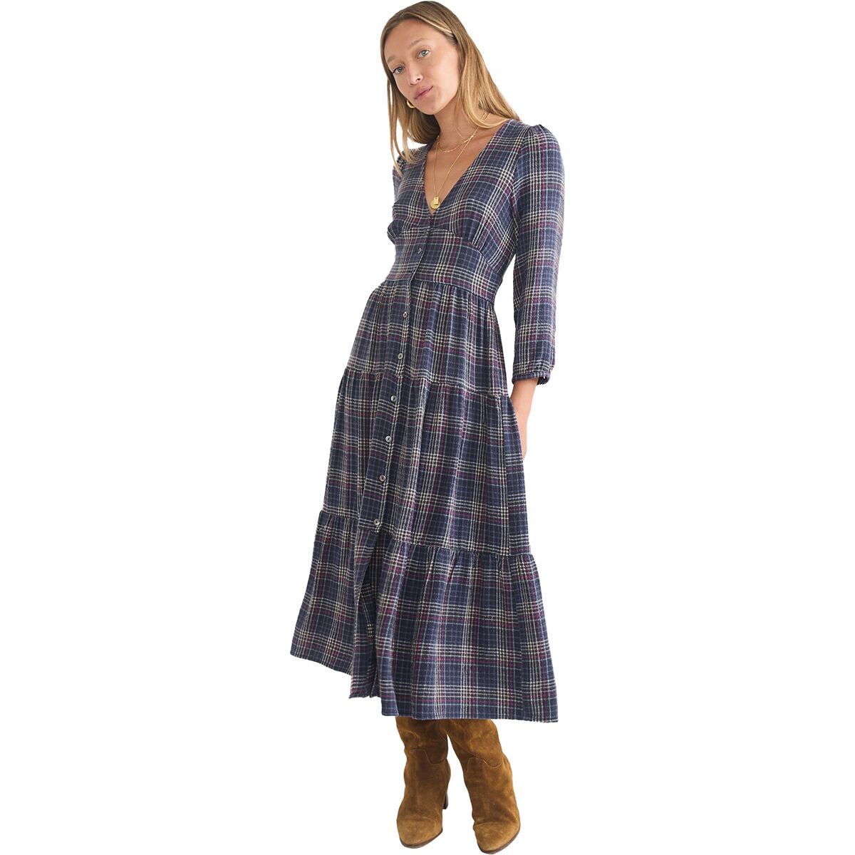 Image of Marine Layer Maeve Maxi Dress - Women's Navy Plaid, XL