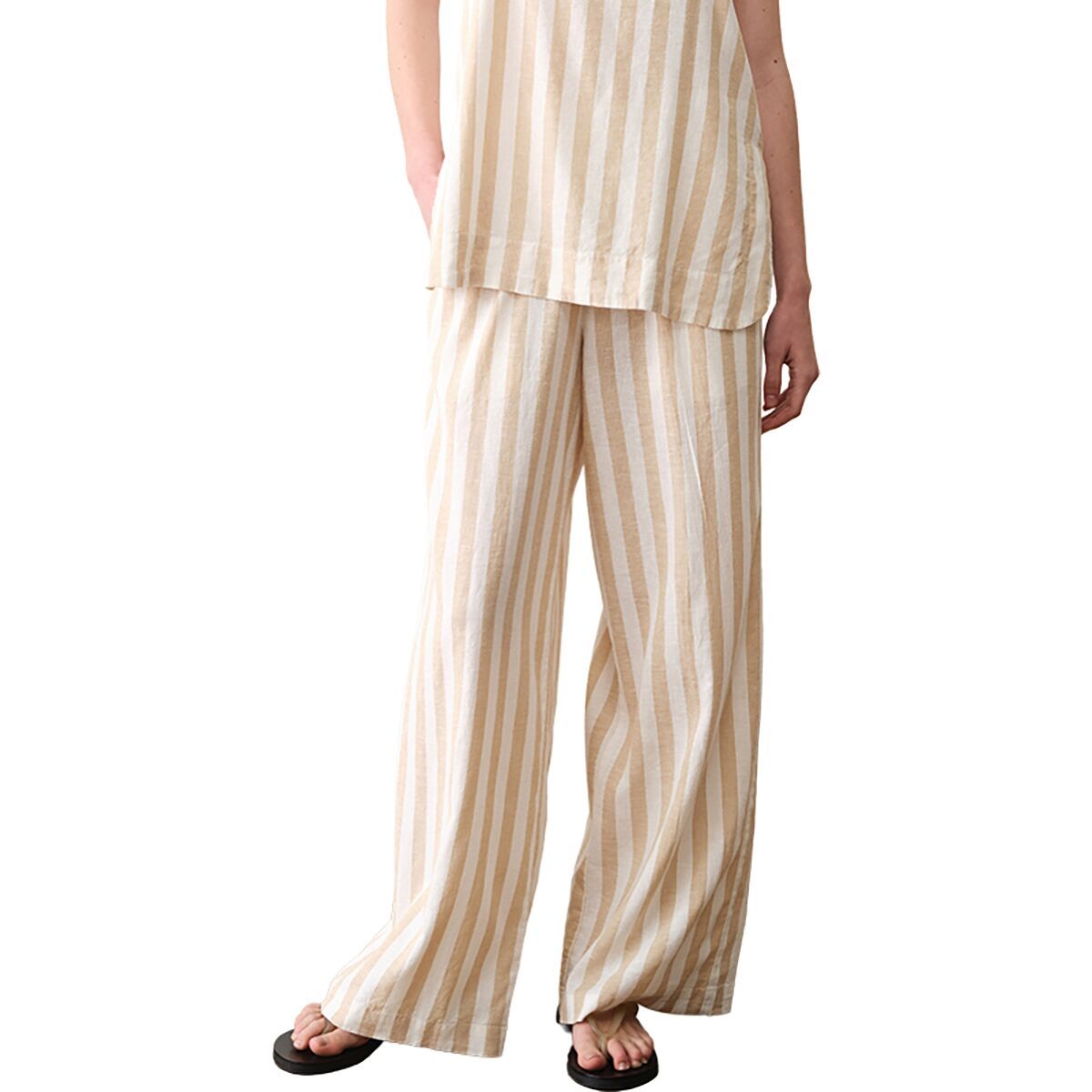Image of Marine Layer Allison Hemp Trouser - Women's Cream/Taupe Stripe, XL