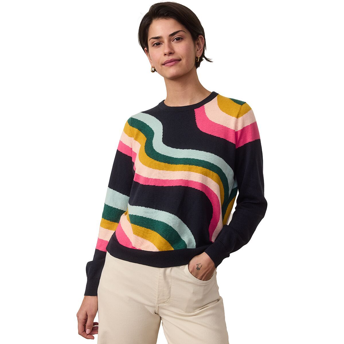 Image of Marine Layer Icon Wave Sweater - Women's Navy Rainbow, XS