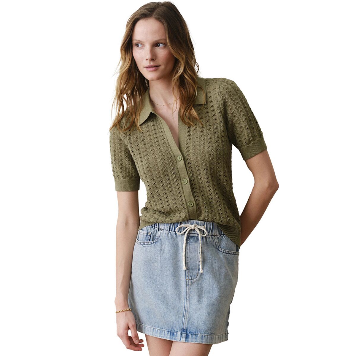 Image of Marine Layer Piper Knit Resort Shirt - Women's Olive, XS