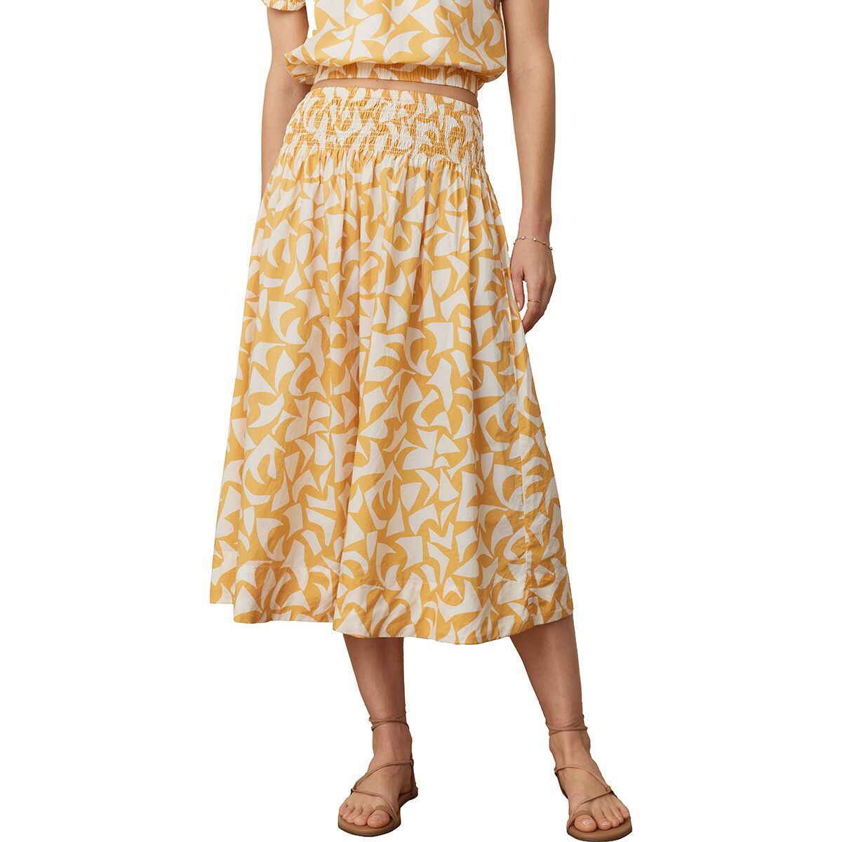Image of Marine Layer Poplin Corinne Print Skirt - Women's Yellow Geo, XS