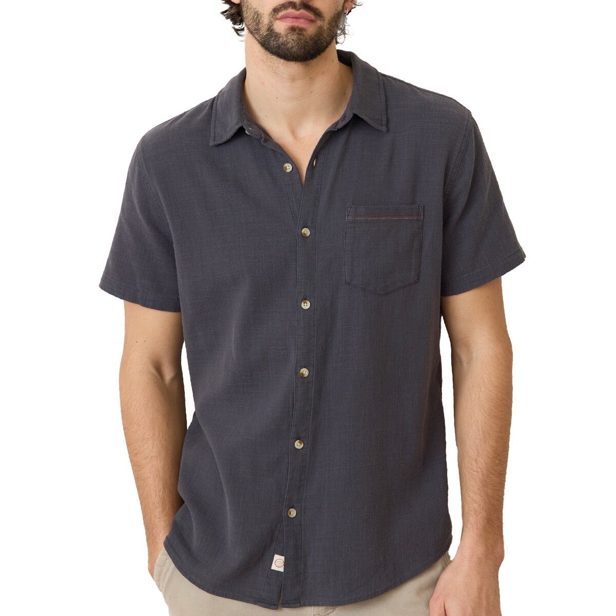 Image of Marine Layer Classic Stretch Selvage Short-Sleeve Shirt - Men's India Ink, XXL