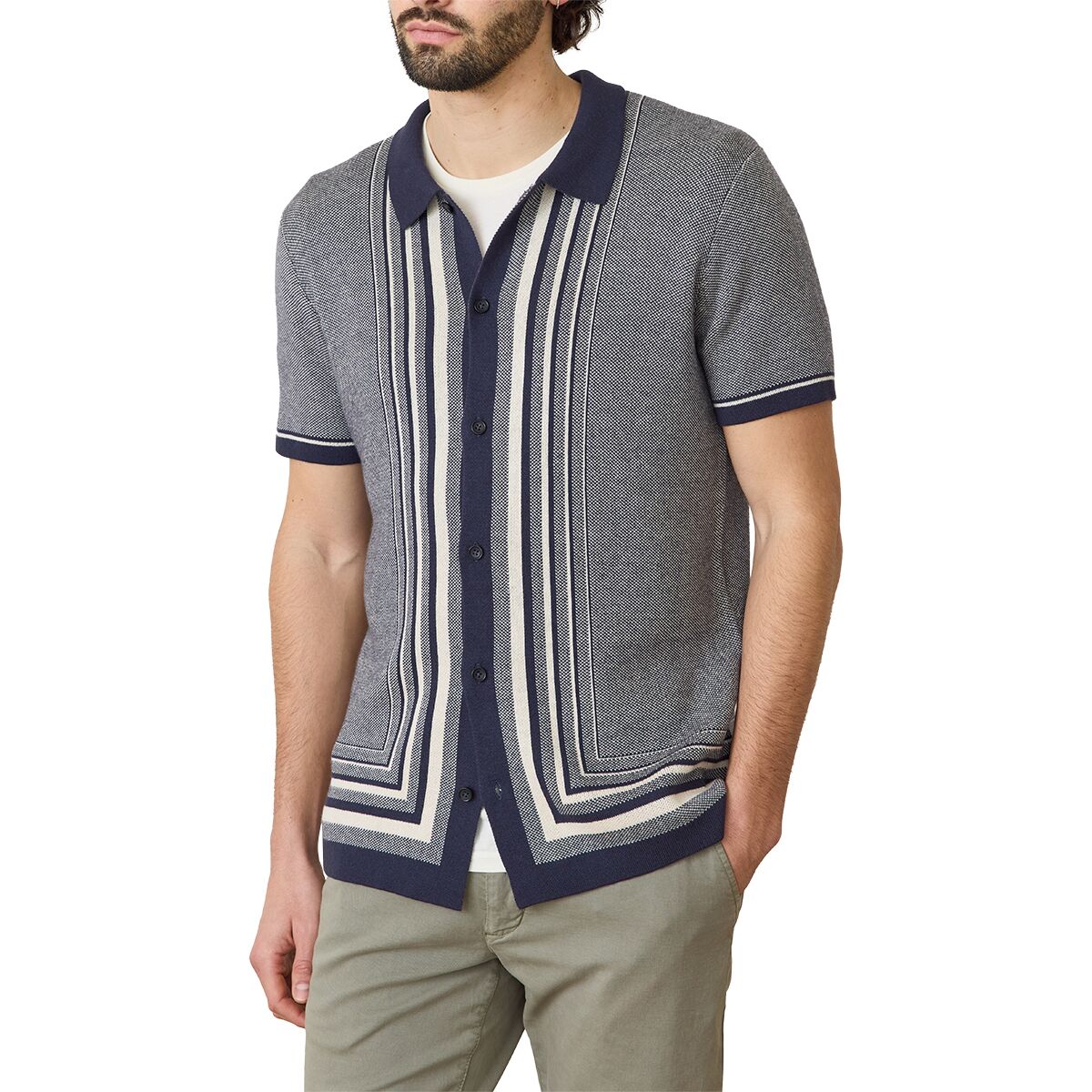 Image of Marine Layer Ethan Button-Down Sweater - Men's India Ink/Oatmeal, L