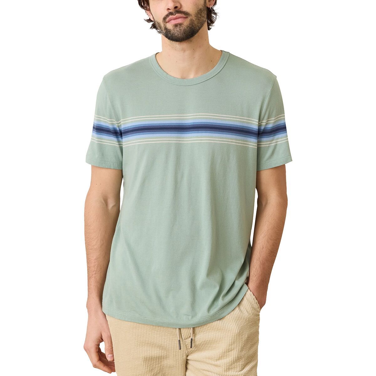 Image of Marine Layer Signature Crew Stripe T-Shirt - Men's Iceberg Green, XXL