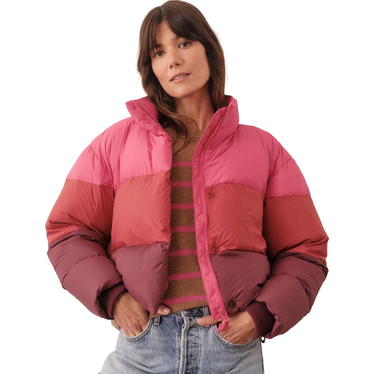 Image of Marine Layer Gia Crop Puffer Jacket - Women's Warm Colorblock, XL