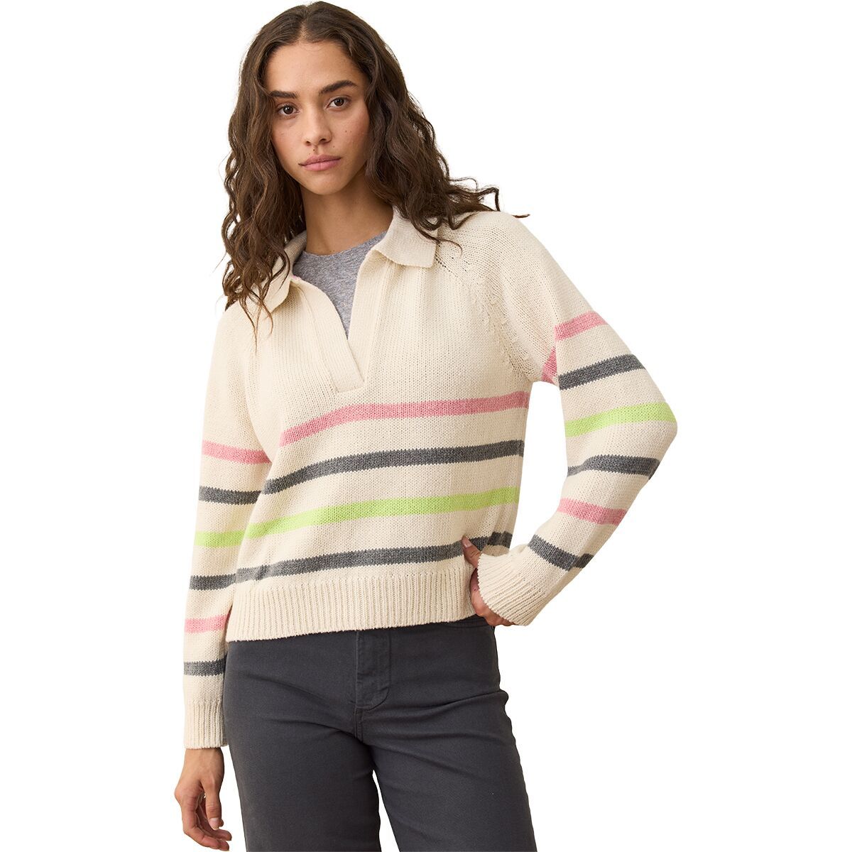 Marine Layer Claire Relaxed Sweater Polo - Women's Multi Stripe, L