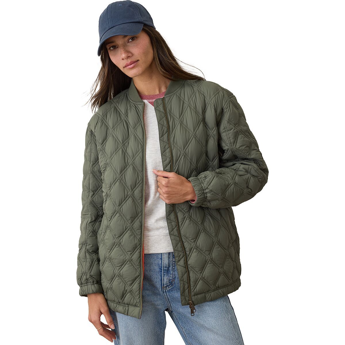 Image of Marine Layer Longline Nylon Bomber - Women's Olive, XL