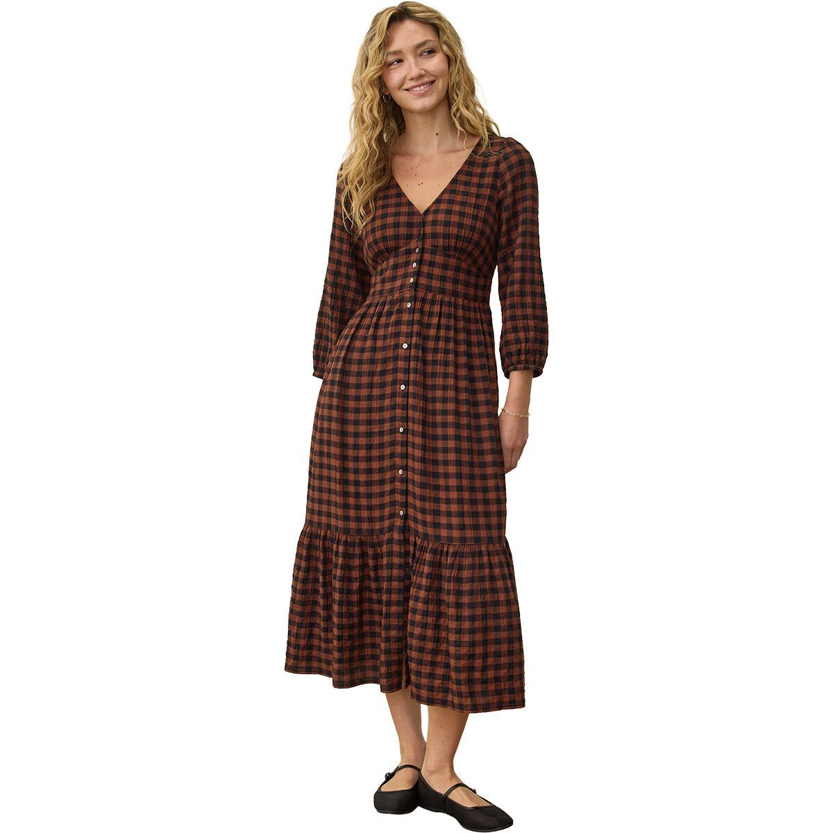 Image of Marine Layer Maeve Delightful Wool Dress - Women's Cappucino/Black Gingham, L
