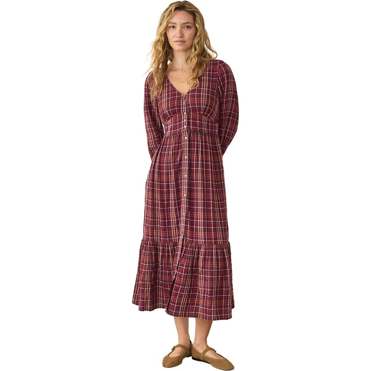 Image of Marine Layer Maeve Delightful Wool Dress - Women's Fig Plaid, S