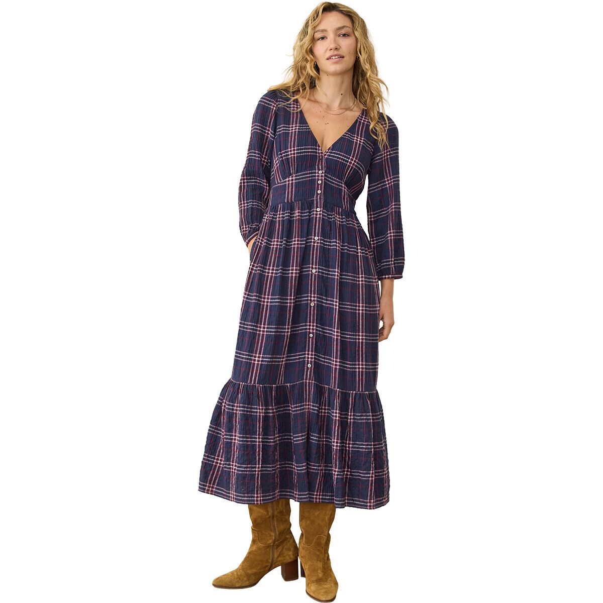 Image of Marine Layer Maeve Delightful Wool Dress - Women's Indigo Plaid, L