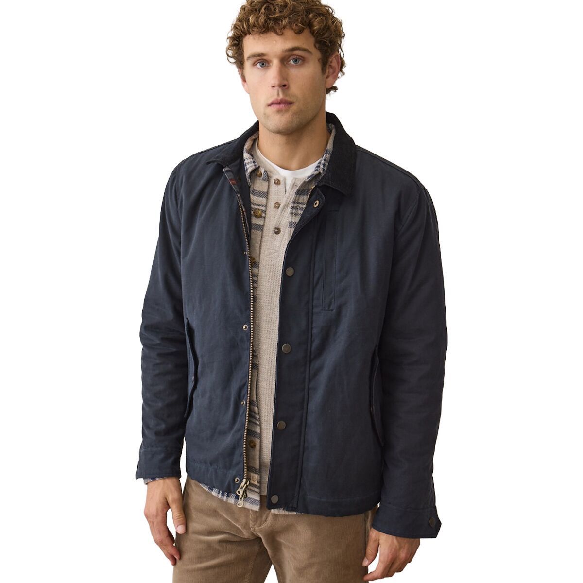 Image of Marine Layer Insulated Wax Canvas Barn Jacket - Men's Faded Navy, S
