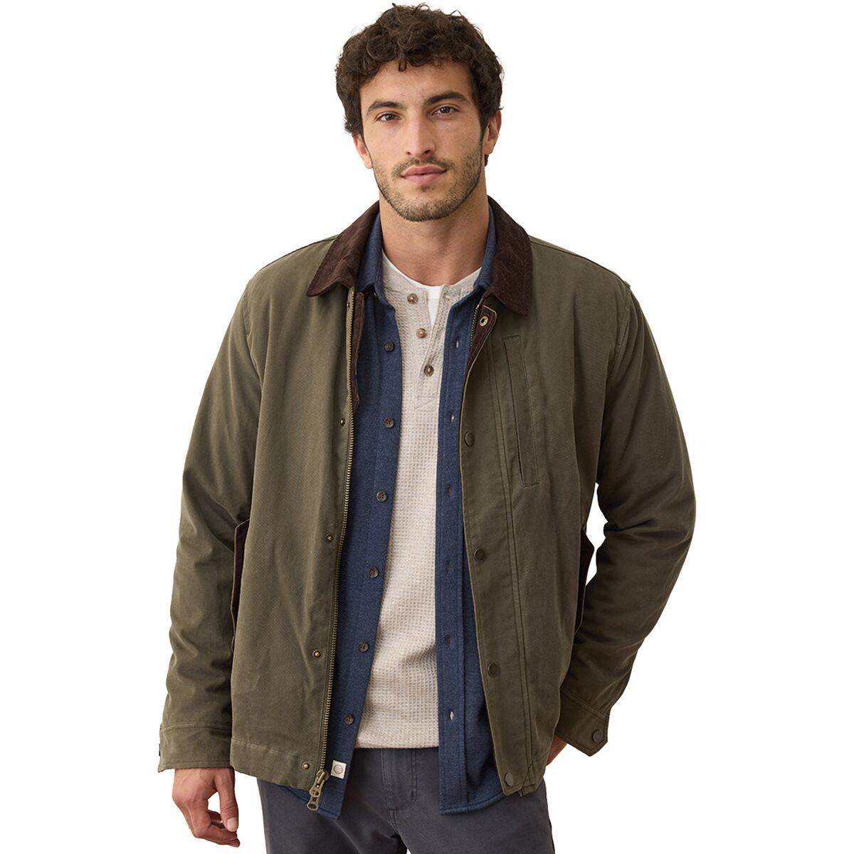 Image of Marine Layer Insulated Wax Canvas Barn Jacket - Men's Olive, L
